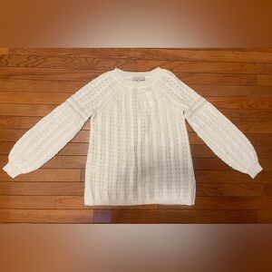 LOFT Cream Textured Pullover Lace Sweater XS
